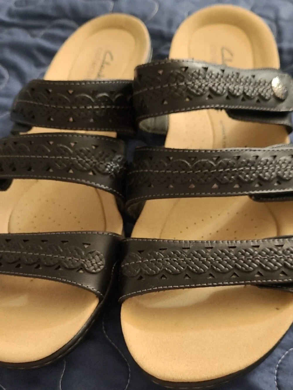 Clarks Black Triple-Strap Comfort Sandals